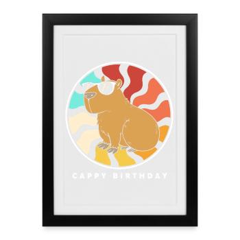 Joyeux anniversaire Capybara Alles Gute zum Geburtstag - Affiche encadrée (27 × 37 cm) - noir - Devant