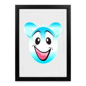Mascotte joyeuse de l’ours bleu-blanc - Affiche encadrée (27 × 37 cm) - noir - Devant