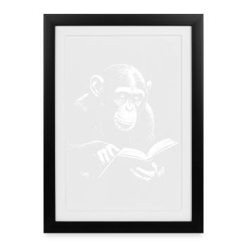 Illustration de singe en lecture - Affiche encadrée (27 × 37 cm) - noir - Devant
