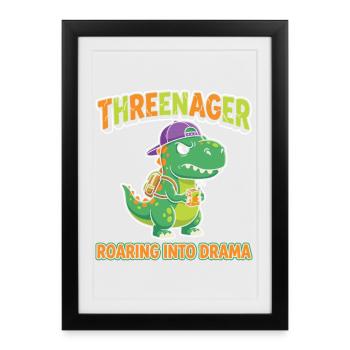 Threenager 3e anniversaire 3 années garçons - Affiche encadrée (27 × 37 cm) - noir - Devant