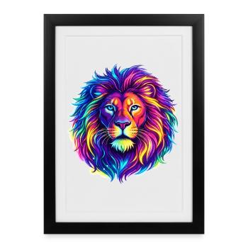 Lion Neon Animal - Framed poster (27 × 37 cm) - black - Front