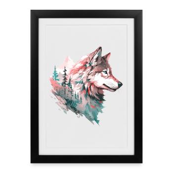 Wolf Wolf's Head Forest Nature Mountains Wilderness Colorful - Framed poster (27 × 37 cm) - black - Front