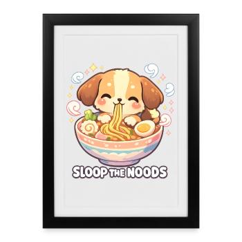 Ramen Kawaii Dog - Affiche encadrée (27 × 37 cm) - noir - Devant