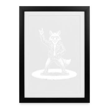 Guitare drôle drôle de musique Retro Fox Rock Style - Affiche encadrée (27 × 37 cm) - noir - Devant