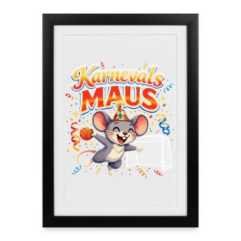 Carnaval Souris Handball Cadeau Funny Carnaval - Affiche encadrée (27 × 37 cm) - noir - Devant