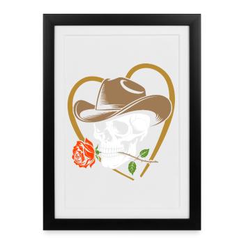 Skelett-Cowboy mit Rose und Hut - Gerahmtes Poster (27 × 37 cm) - Schwarz - Vorne