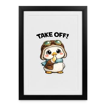 Take Off Penguin Pilot - Framed poster (27 × 37 cm) - black - Front