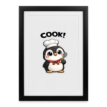 Kitchen Penguin Chef Motif - Framed poster (27 × 37 cm) - black - Front