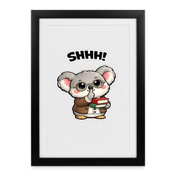 Koala silencieux avec des livres - Affiche encadrée (27 × 37 cm) - noir - Devant