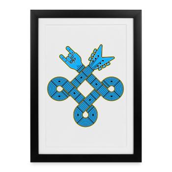 Neon Blue Guitar Knot Emblem - Framed poster (27 × 37 cm) - black - Front