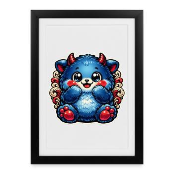 Panda bleu câlin aux pattes rouges - Affiche encadrée (27 × 37 cm) - noir - Devant
