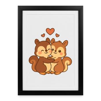 Couple d’écureuils pour la Saint-Valentin - Affiche encadrée (27 × 37 cm) - noir - Devant