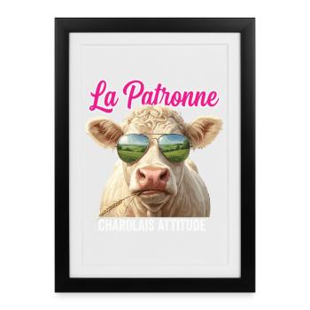 Charolais Élevage Bovin Éleveur - Affiche encadrée (27 × 37 cm) - noir - Devant