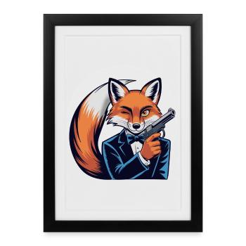 Fox in tuxedo with pistol - Framed poster (27 × 37 cm) - black - Front