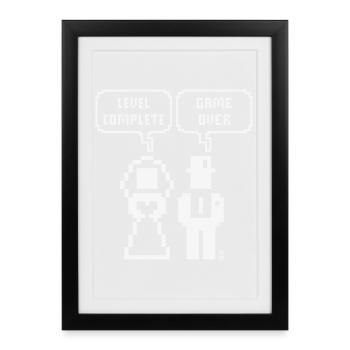 Niveau terminé – Game Over (JGA / Pixel / Grass W) - Affiche encadrée (27 × 37 cm) - noir - Devant