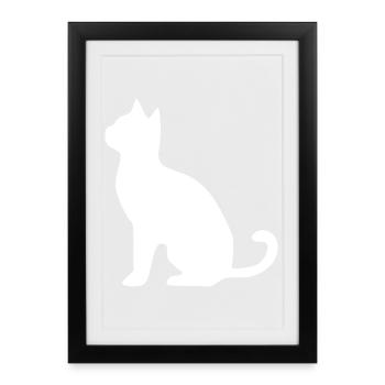 Silhouette de chat Cadeau Cadeau Amoureux des Chats - Affiche encadrée (27 × 37 cm) - noir - Devant