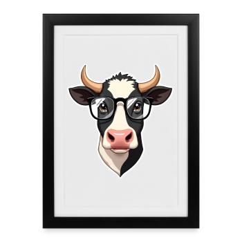 Vache avec des lunettes - Affiche encadrée (27 × 37 cm) - noir - Devant