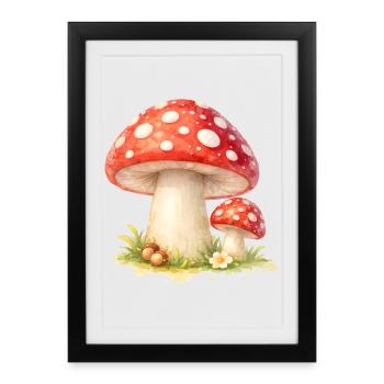 Toadstool Illustration Red Mushroom Nature Motif - Framed poster (27 × 37 cm) - black - Front