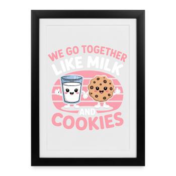 Milk and Cookies Best Friends Kawaii Design - Affiche encadrée (27 × 37 cm) - noir - Devant