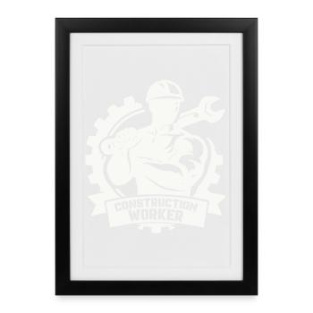 Strong construction worker with gears - Framed poster (27 × 37 cm) - black - Front