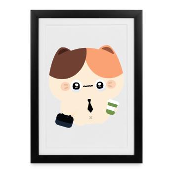 Kawaii Crying Cat with Coffee - Framed poster (27 × 37 cm) - black - Front