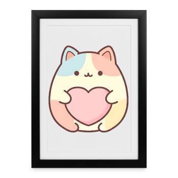Motif de cœur de chat Kawaii Design de chat mignon - Affiche encadrée (27 × 37 cm) - noir - Devant