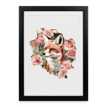 Fox with roses - Framed poster (27 × 37 cm) - black - Front