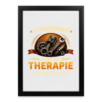 La mécanique c’est ma thérapie – humour mécanicien - Affiche encadrée (27 × 37 cm) - noir - Devant