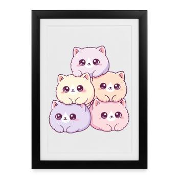 Pastel cats bunch cuddly happy - Framed poster (27 × 37 cm) - black - Front