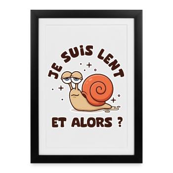T-shirt drole escargot lent humour bureau - Affiche encadrée (27 × 37 cm) - noir - Devant