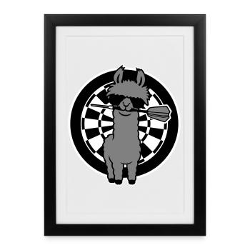 Cooles Lama Dartscheibe Sonnenbrille Dartpfeil Süß - Gerahmtes Poster (27 × 37 cm) - Schwarz - Vorne