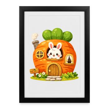 La Maison de la Carotte avec le Lapin - Affiche encadrée (27 × 37 cm) - noir - Devant