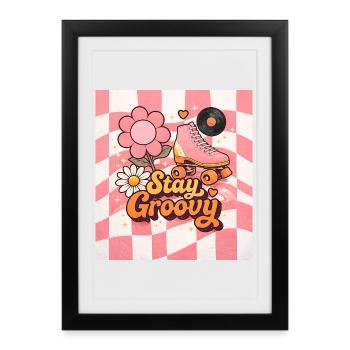 Patins à roulettes rétro roses - Affiche encadrée (27 × 37 cm) - noir - Devant