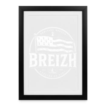 Breizh Drapeau Breton Héritage Vintage Maritime - Affiche encadrée (27 × 37 cm) - noir - Devant