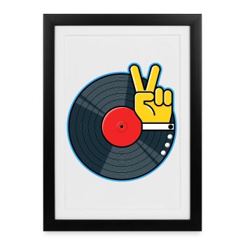 Album vinyle avec la main montrant le signe de la paix - Affiche encadrée (27 × 37 cm) - noir - Devant