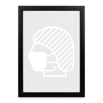 Filet à cheveux et masque facial, médecin, infirmière - Affiche encadrée (27 × 37 cm) - noir - Devant