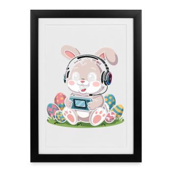 Joyeuse Pâques, douce chasse aux œufs du lapin, œufs de Pâques - Affiche encadrée (27 × 37 cm) - noir - Devant