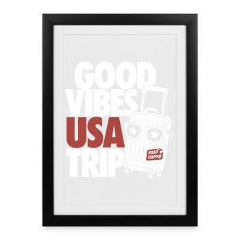 Conception de road trip aux États-Unis - Affiche encadrée (27 × 37 cm) - noir - Devant