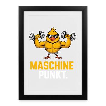  Maschine Punkt Lustiges Muskel Küken Fitness - Gerahmtes Poster (27 × 37 cm) - Schwarz - Vorne