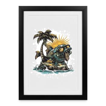 Piranha Fish Summer Holiday - Framed poster (27 × 37 cm) - black - Front