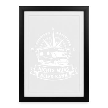 Nichts Muss Alles Kann Camper - Gerahmtes Poster (27 × 37 cm) - Schwarz - Vorne