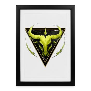 Taureau Signe de Terre - Zodiac par Kék-Ina - Affiche encadrée (27 × 37 cm) - noir - Devant