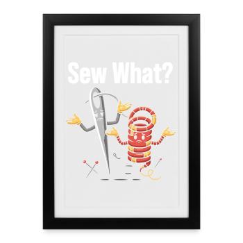 Sew What Funny Sewing Machine Motif - Framed poster (27 × 37 cm) - black - Front