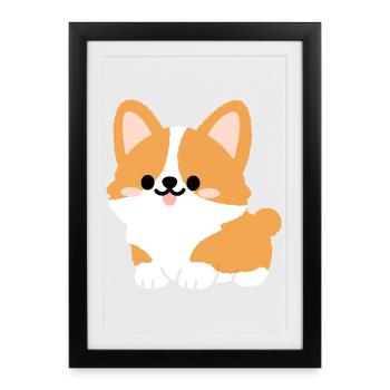 Corgi Pup Mignonne T-shirt dessin animé - Affiche encadrée (27 × 37 cm) - noir - Devant