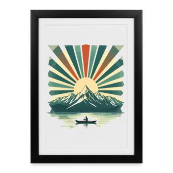 Lever de soleil au-dessus du lac de montagne - Affiche encadrée (27 × 37 cm) - noir - Devant