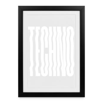 Techno Wave verzerrte Typografie - Gerahmtes Poster (27 × 37 cm) - Schwarz - Vorne