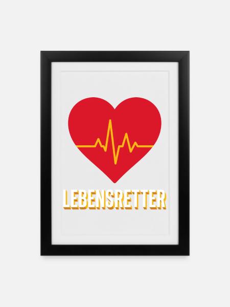 Lebensretter Herzschlag Rettungsdienst Geschenk - Gerahmtes Poster (27 × 37 cm) - Schwarz