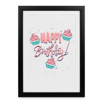 Joyeux anniversaire avec des cupcakes - Affiche encadrée (27 × 37 cm) - noir - Devant