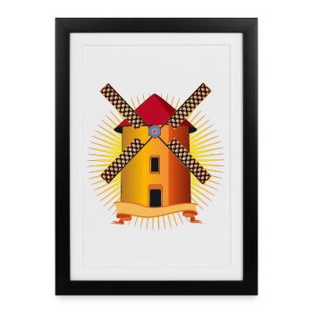 golden windmill with a shining background - Framed poster (27 × 37 cm) - black - Front