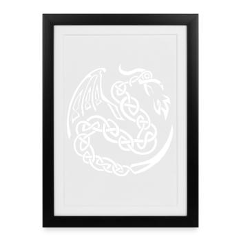Dragon celte blanc - Affiche encadrée (27 × 37 cm) - noir - Devant